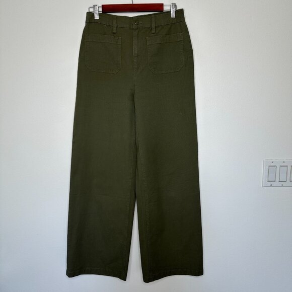 J Crew Point Sur High Waist Pants Size 28 Tall Olive Green Wide Leg - Picture 2 of 13